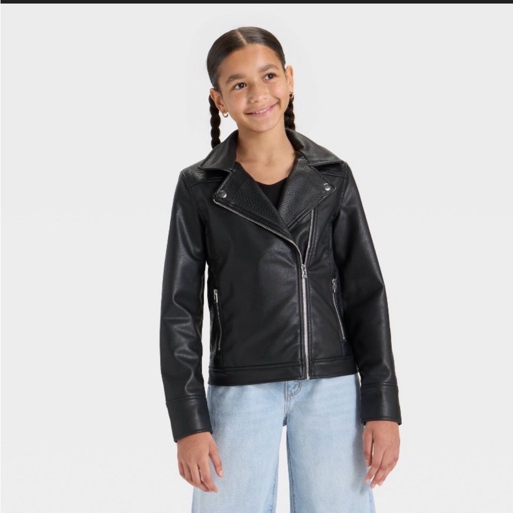Girls Faux Leather Moto Jacket Size 10/12